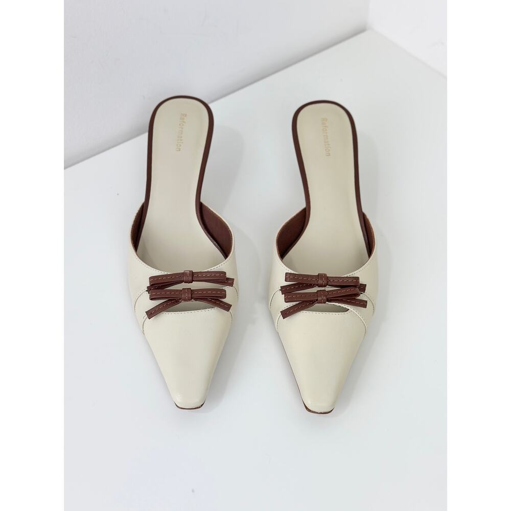 Reformation Nelson Heeled Mule Cream Leather Pointed Toe Kitten Heel US 8 - Picture 6 of 16